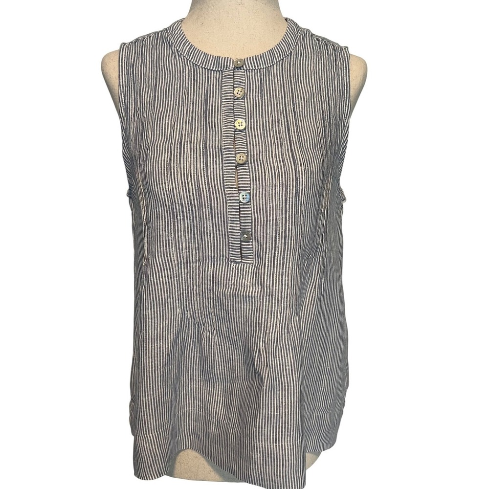 Faherty Women's S Isha Top Linen Sleeveless Blue White Stripe Coastal Beach